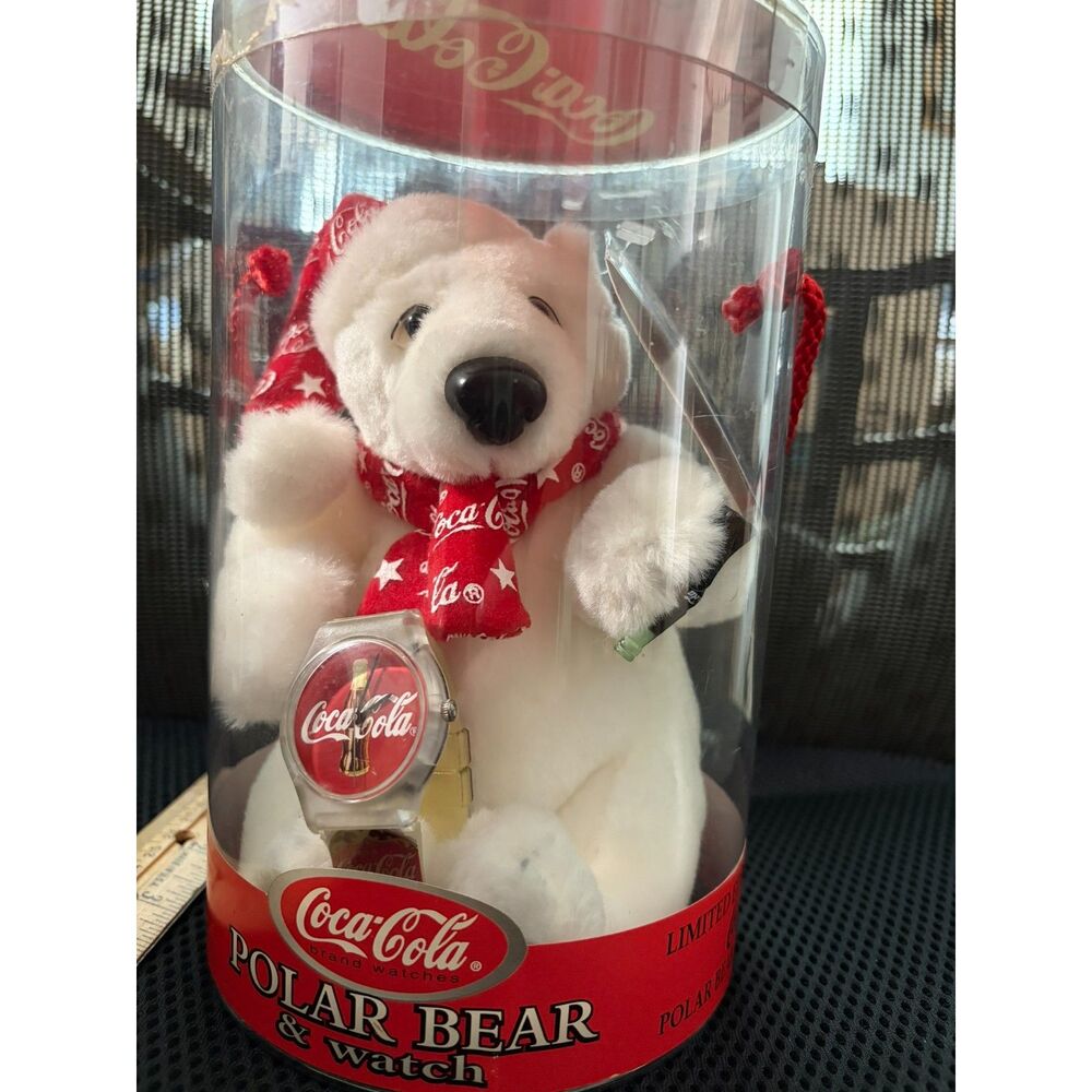 vtg Coca cola limed ed. polar bear plush with watch by cavanagh